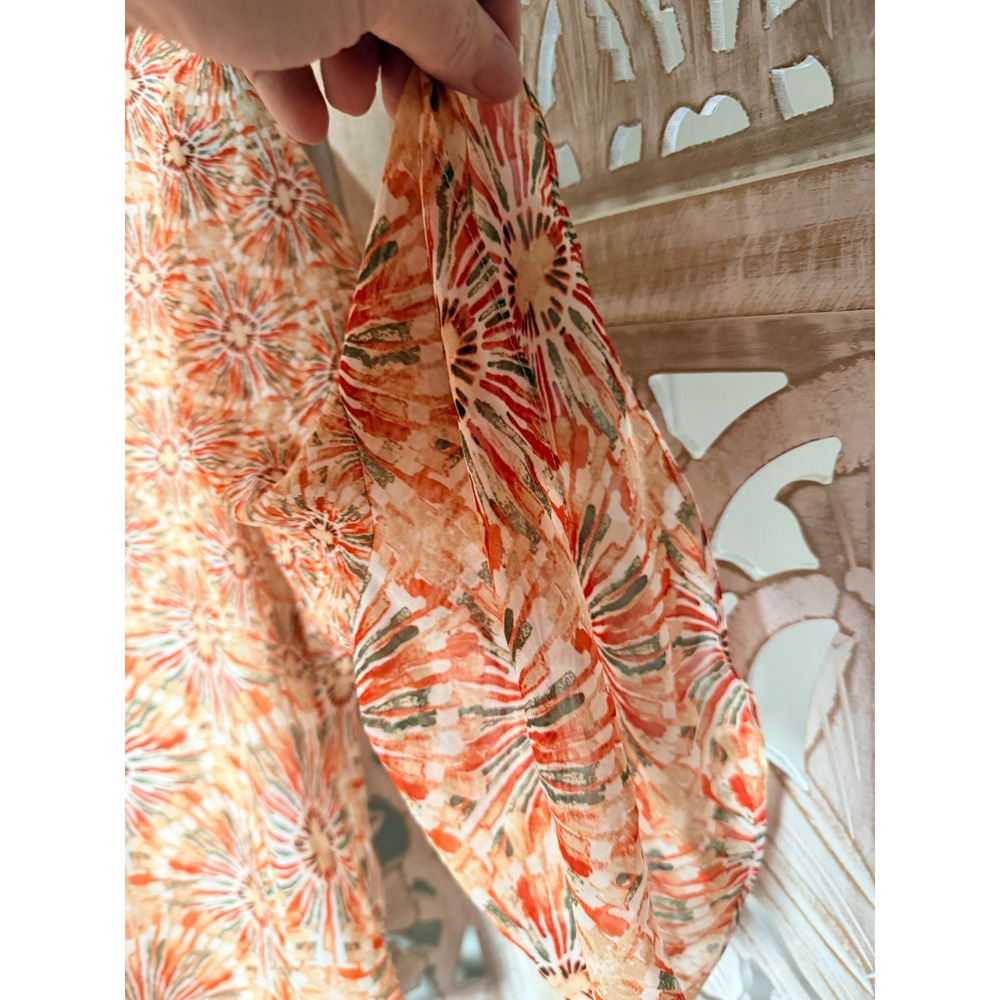 Kasper Womens Printed Boat Neck Ruffle Sleeve Blouse Orange Multi XS NEW - Picture 3 of 9